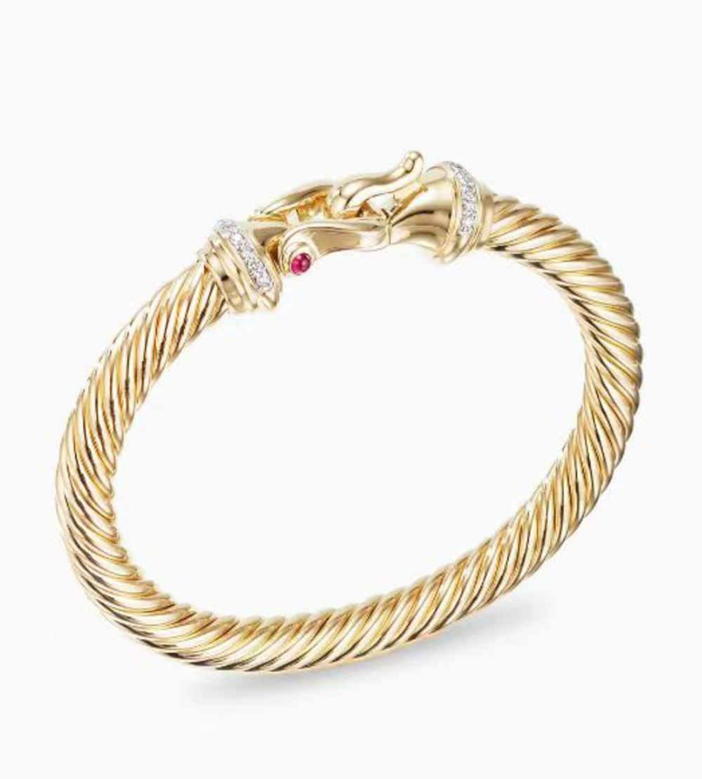 David Yurman 7mm Gold Diamond Hook Bracelet - Picture 2 of 8